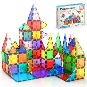 PicassoTiles 100 pz Piastrelle da Costruzione Magnetiche Trasparenti Blocchi 3D STEM Playset Bambini - Foto 1 di 8