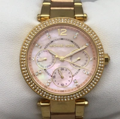 Michael Kors Watch Women MK-6477 33mm Crystals MOP Gold Tone New Battery 6" - Image 1 of 4