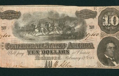 $10 1864 Estados Confederados de América ** SUBASTAS DE PAPEL MONEDA Foto 1 de 3
