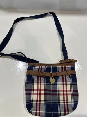 Tommy Hilfiger Crossbody Small Plaid Fabric Purse Bag Shopping Travel - Image 1 of 4