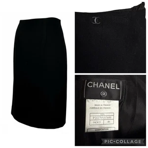 Chanel Falda Cachemira Camelia Negra Talla 46 12 Forrada de Seda Lápiz Clásico Timeles - Imagen 1 de 13