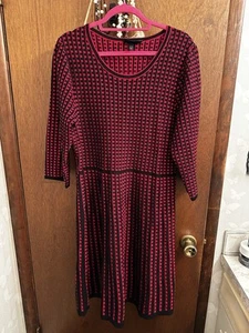 Lane Bryant Red Black Checkered Winter 3/4 Sleeve Sweater Dress 14/16 - Picture 1 of 6