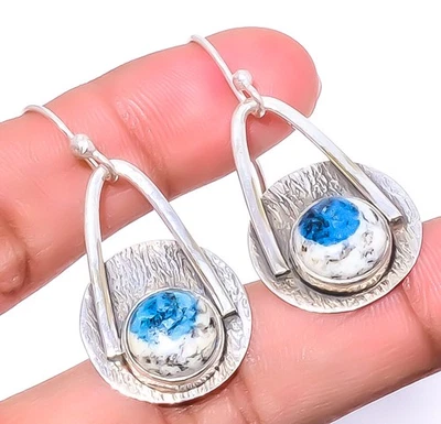 K2 Blue - Azurite In Quartz Gemstone 925 Sterling Silver Earring 1.68" A340 - Image 1 of 4