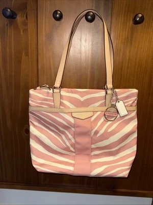 Coach Zebra Stripe Tote Shoulder Bag K1380-F23283 Pink Tan - Image 1 of 4