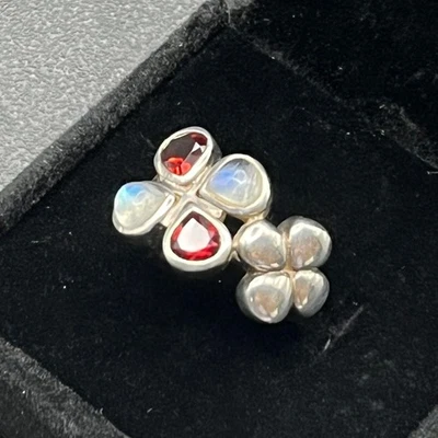 Anillo hecho a mano de plata esterlina granate y piedra lunar arco iris - tamaño 5,5, Boh Foto 1 de 4