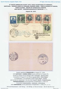 CHILE via Argentina/Brazil to GERMANY 1932 ZEPPELIN 5th SAF Flight Airmail Card - Picture 1 of 3