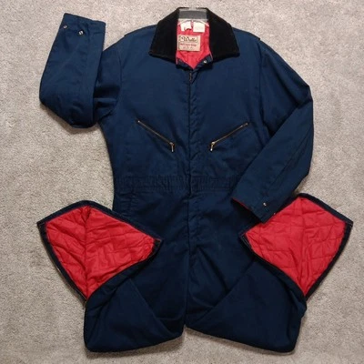 Vtg Walls Coveralls Men Large Navy Blizard Pruf Canvas Quilt Lined Made In USA - Image 1 of 4