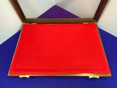 Locking Wooden Glass-Top Display Case w/ Red Felt Interior & Key – Collectibles - Image 1 of 4