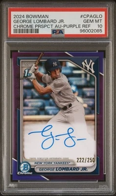 2024 Bowman Chrome 1st George Lombard Jr Auto Purple /250 Gem Mint PSA 10 - Image 1 of 2