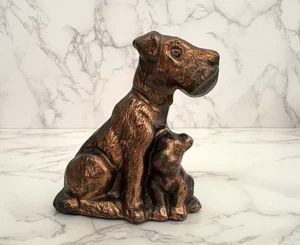 Statuina vintage in metallo fuso piccolo cane scozzese con cucciolo scozzese terrier - Foto 1 di 6