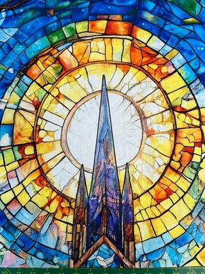 Faith in Full ~ Stained Glass Church Panel ~ Henry Glass ~ 36" x 44" - Image 1 of 4