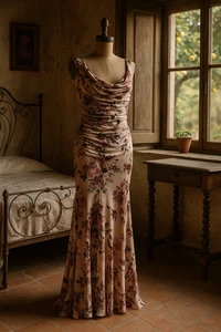Abito vestito Dolce & Gabbana seta floreale increspato IT 40 US 4 Y2K anni 2000 maxi sirena - Foto 1 di 9