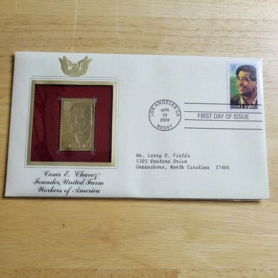 Réplica de sello César E. Chávez UFW oro 22kt primer día con tarjeta Foto 1 de 4