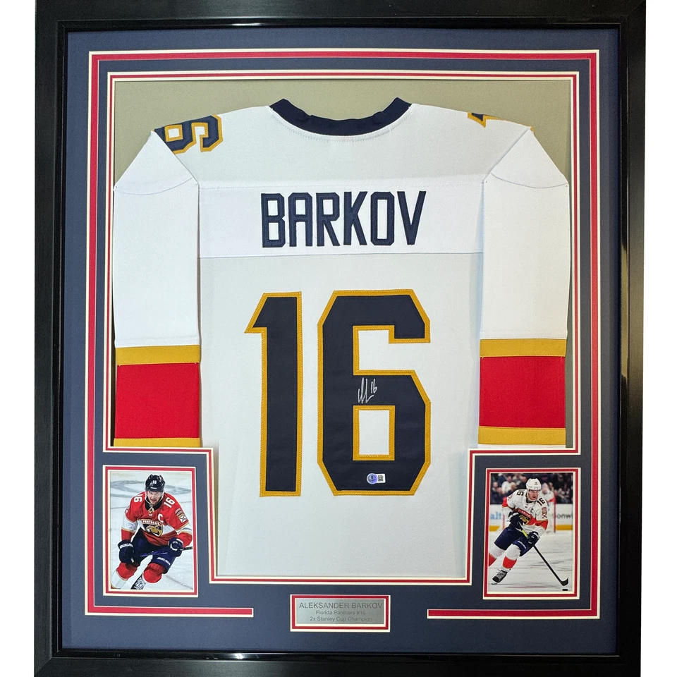 Белая футболка в рамке с автографом/подписью Александра Баркова 35x39 Florida сертификат подлинности JSA - Изображение 1 из 2