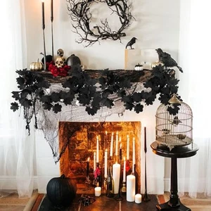6ft Artificial Black Maple Leaf Garland for Halloween Indoor Decoration - Picture 1 of 7