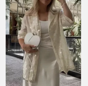 Chaqueta Blazer ZARA Crudo Lentejuelas Lentejuelas Abierta Talla Grande S M Beige Vainilla - Imagen 1 de 7