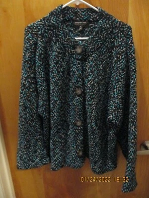 VINTAGE WOMAN'S JONES NEW YORK 2X JACKET BLUE BLACK - Image 1 of 3