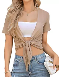 Women's Y2K Tie Front Shrugs Sheer Bolero Cropped Cardigan Short Sleeve Light... - Picture 1 of 7