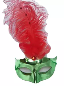 3 Halloween Eye Feather Mask Fancy Dress Night Party Red N Green Eye - Picture 1 of 1