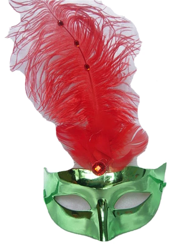 3 Halloween Eye Feather Mask Fancy Dress Night Party Red N Green Eye - Image 1 of 1