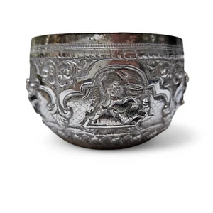 Antique Solid Silver Repoussé Bowl – Intricate Hand-Chased Figures – Southeast A - Picture 1 of 14