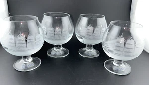 Vintage Toskana Kristall Brandy Gläser Geätzt Clipper Schiff 4 Unzen Bargeschirr 4er Set - Bild 1 von 9
