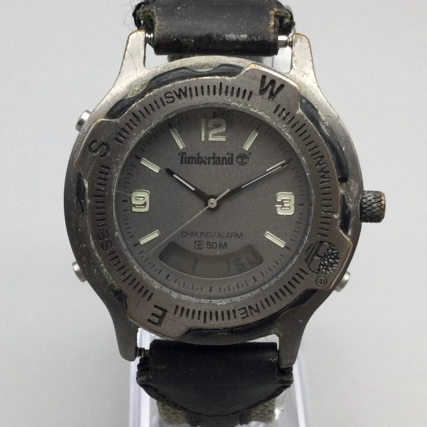 Reloj Timberland Hombre 39mm Tono Plateado Analógico Digital Gris Banda Negra Batería Nueva Foto 1 de 4