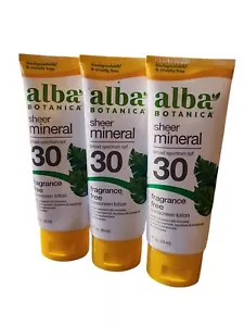 Lot of 3 Alba Botanica Sheer Mineral SPF 30 Sunscreen Lotion Fragrance Free 3 OZ - Picture 1 of 2