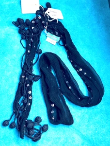 RARE Authentic CHAN LUU long black SILK Necklace Sash 34" TAKASHIMAYA NY crochet - Picture 1 of 6