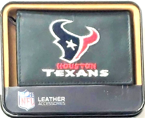 Houston Texans Genuine Leather Embroidered Tri-Fold Black Wallet Rico Cover