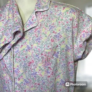 Ralph Lauren Pyjama Set Größe M 2-teilig Blumen Capri Hose Kurzarm Oberteil - Bild 1 von 16