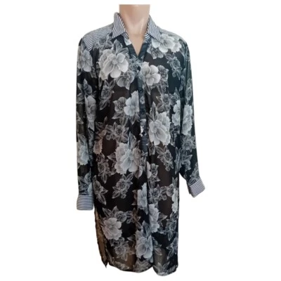 Blusa larga kimono a rayas florales transparentes Simon Chang Pop para mujer L Foto 1 de 4