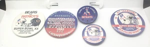 Vintage 1986 Super Bowl XX New England Patriots Souvenir Pin Lot Of 5 AFC Champs - Picture 1 of 1
