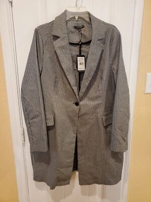 Adrienne Vittadini Womens Black/White Plaid Long Blazer Sz Large - Image 1 of 4