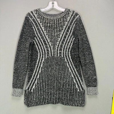 Mossimo VTG Y2K 2000s Stlye Knit Crewneck Sweater Womens S Gray Stripes Tunic - Image 1 of 4