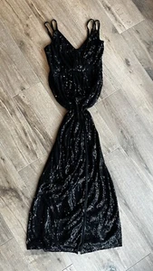 Pailletten Party sexy Kleid Schwarz Lang mit Schlitz Gr. 38 / M - Bild 1 von 10