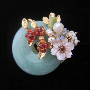 Natural Jade Stone Safety Button Lucky clasp Two Way Pendant Brooch - Picture 1 of 7