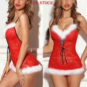 Christmas Mrs Claus Costume Lingerie for Women Xmas Sexy Babydolls Lace Chemise - Picture 1 of 11