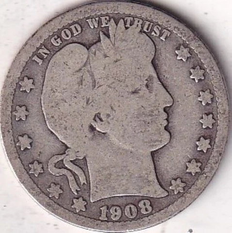 1908-O SILVER Barber Quarter - VG - #250 - BEAUTIFUL COLOR - BEAUTIFUL COIN Cover