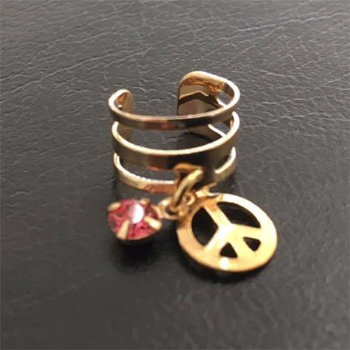 Zehenring vergoldet Peace Anhänger Kristall Pink Fingerring Fußring Muster 6 - Bild 1 von 1