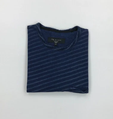 Camiseta para hombre azul marino y azul a rayas trapo y hueso XS extra pequeña manga corta A* Foto 1 de 4