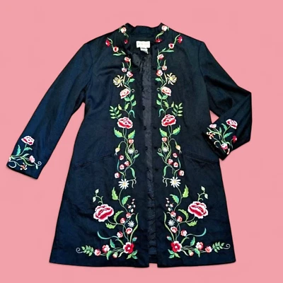 VICTOR COSTA De Colección Años 90 Mujer M Chaqueta Bordada Flores Longline Abrigo Midi 1A Foto 1 de 4