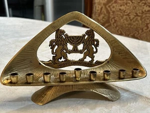 Vintage Solid Brass Abada Lion Menorah A-71 Made In Israel - Picture 1 of 6