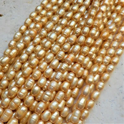 2 strands 4mm x 6mm Daffodil yellow baroque rice Freshwater Pearl Qty 96 Beads - Image 1 of 4