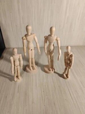 Wood Jointed Doll Lot of 4 Mannequins Roughly 6.5" and 9" - Image 1 of 4