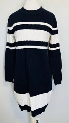 New TOMMY HILFIGER Navy & White Stripe Sweater Dress - SZ M - Cotton Blend NWT - Image 1 of 3