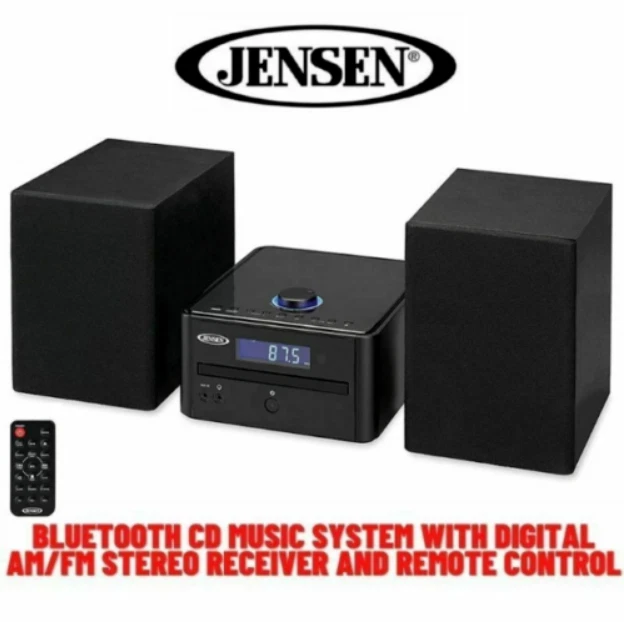 Bookshelf Home Stereo System Bluetooth Cd Player AM FM Radio Stereo Music Black - Image 1 of 4