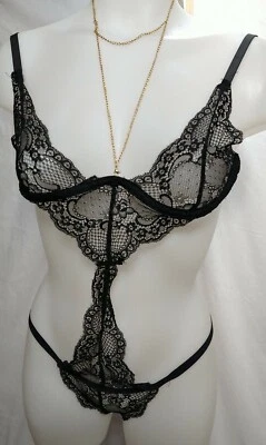 Rene rofe Women's Black SMALL/Medium Lace Sexy Body Suit Wired Non-padded(#e9 - Image 1 of 4
