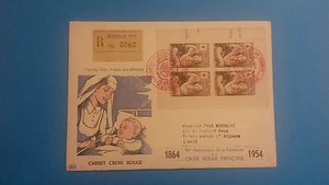 FRANCE PREMIER JOUR FDC YVERT 1007 BLOC DE 4, GREUZE CROIX ROUGE 15F+5F 1954 - Photo 1/1