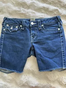 True Religion Dark Blue Denim Stretch Ladies Shorts With Crystal pockets 30 New - Picture 1 of 8
